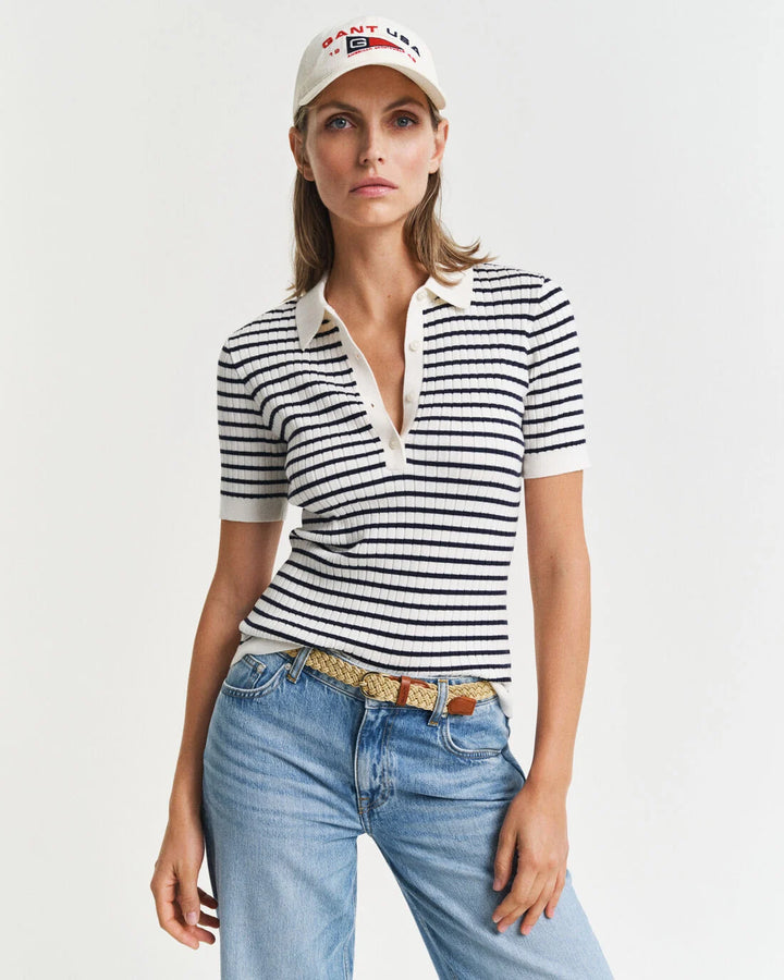 GANT Rib Knit Striped Ss Rugger/Pulover 4805331