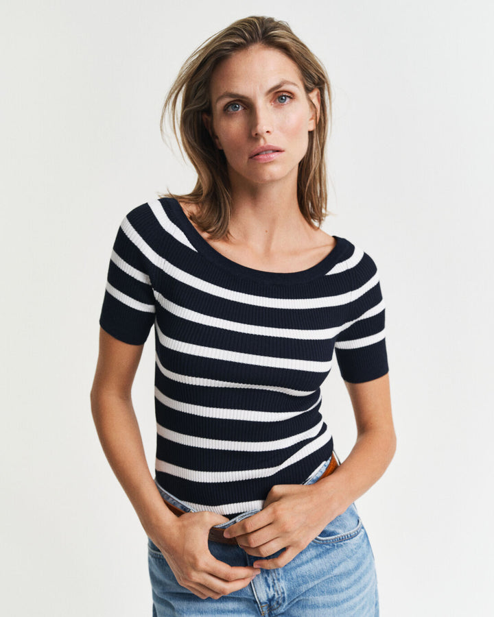GANT Striped Rib Knit Off Shoulder Ss/Pulover 4805333