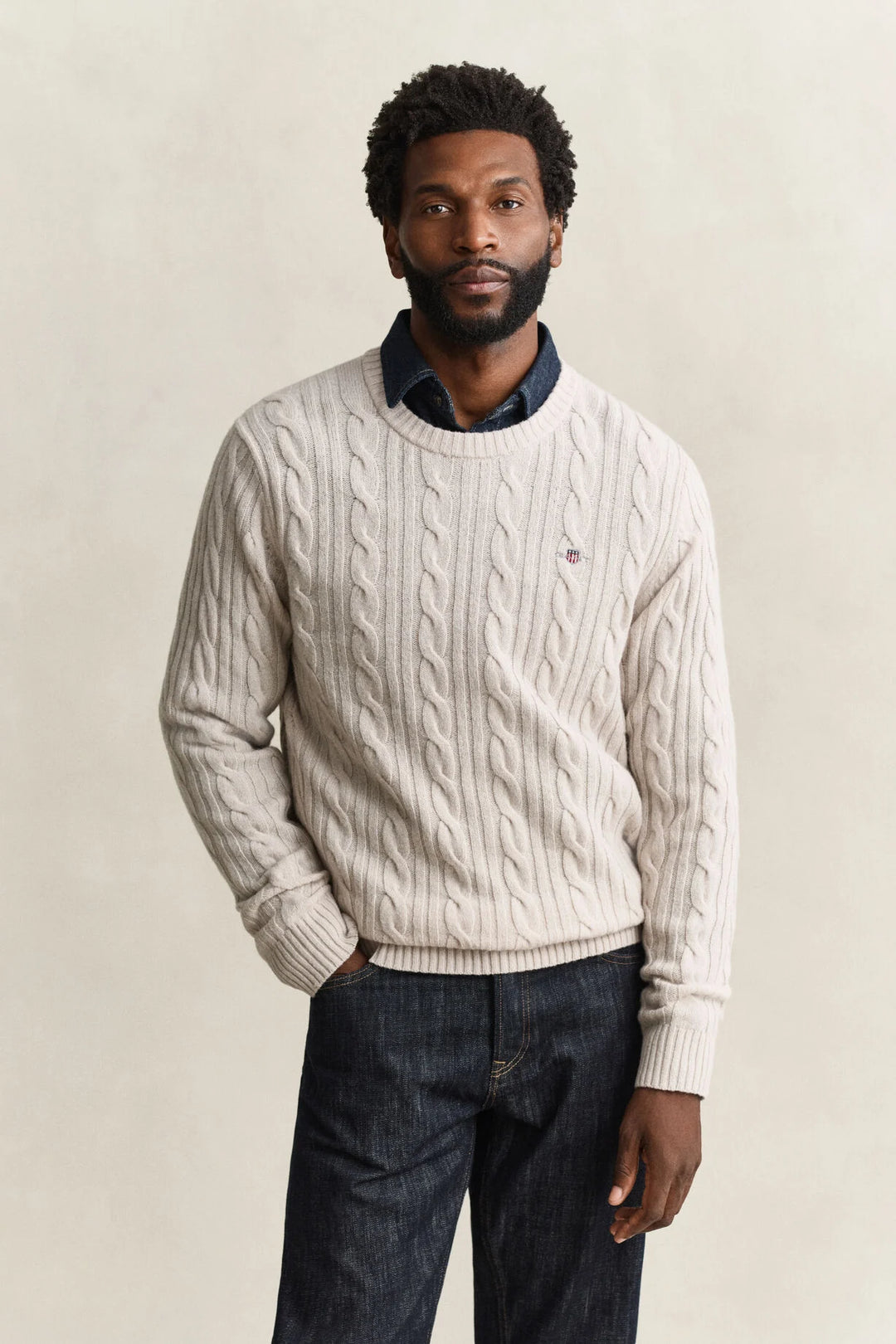 GANT Lambswool Cable Knit Crew Neck Sweater/Pulover 8050324