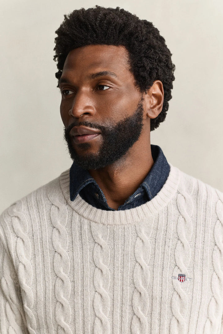 GANT Lambswool Cable Knit Crew Neck Sweater/Pulover 8050324