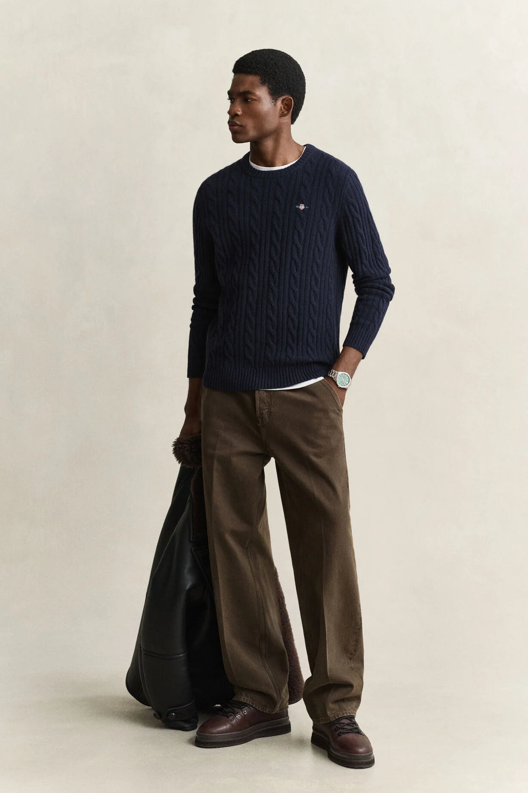 GANT Lambswool Cable Knit Crew Neck Sweater/Pulover 8050324