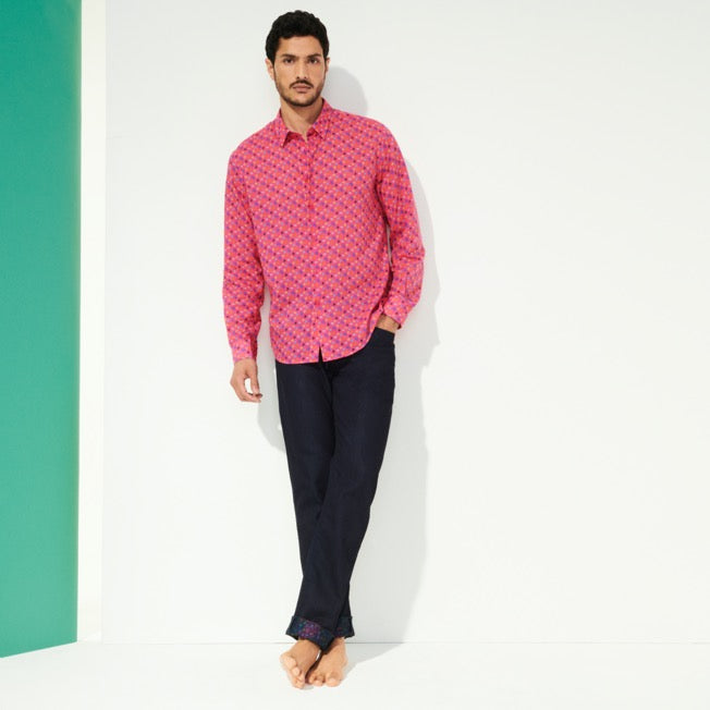 Vilebrequin Cotton Voile Summer Shirt Micro Ronde Des Tortues/Košulja CCAC2V01