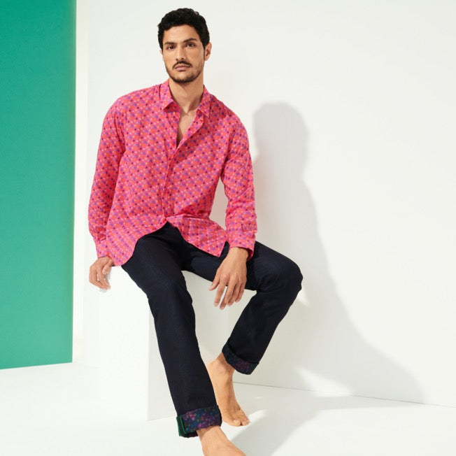 Vilebrequin Cotton Voile Summer Shirt Micro Ronde Des Tortues/Košulja CCAC2V01