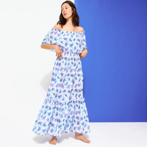 Vilebrequin Long Off the Shoulders Cotton Dress Flash Flowers/Haljina FDOC3V28