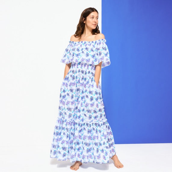 Vilebrequin Long Off the Shoulders Cotton Dress Flash Flowers/Haljina FDOC3V28